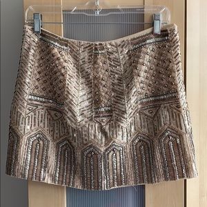 Sequin and beaded blush and metallic mini skirt